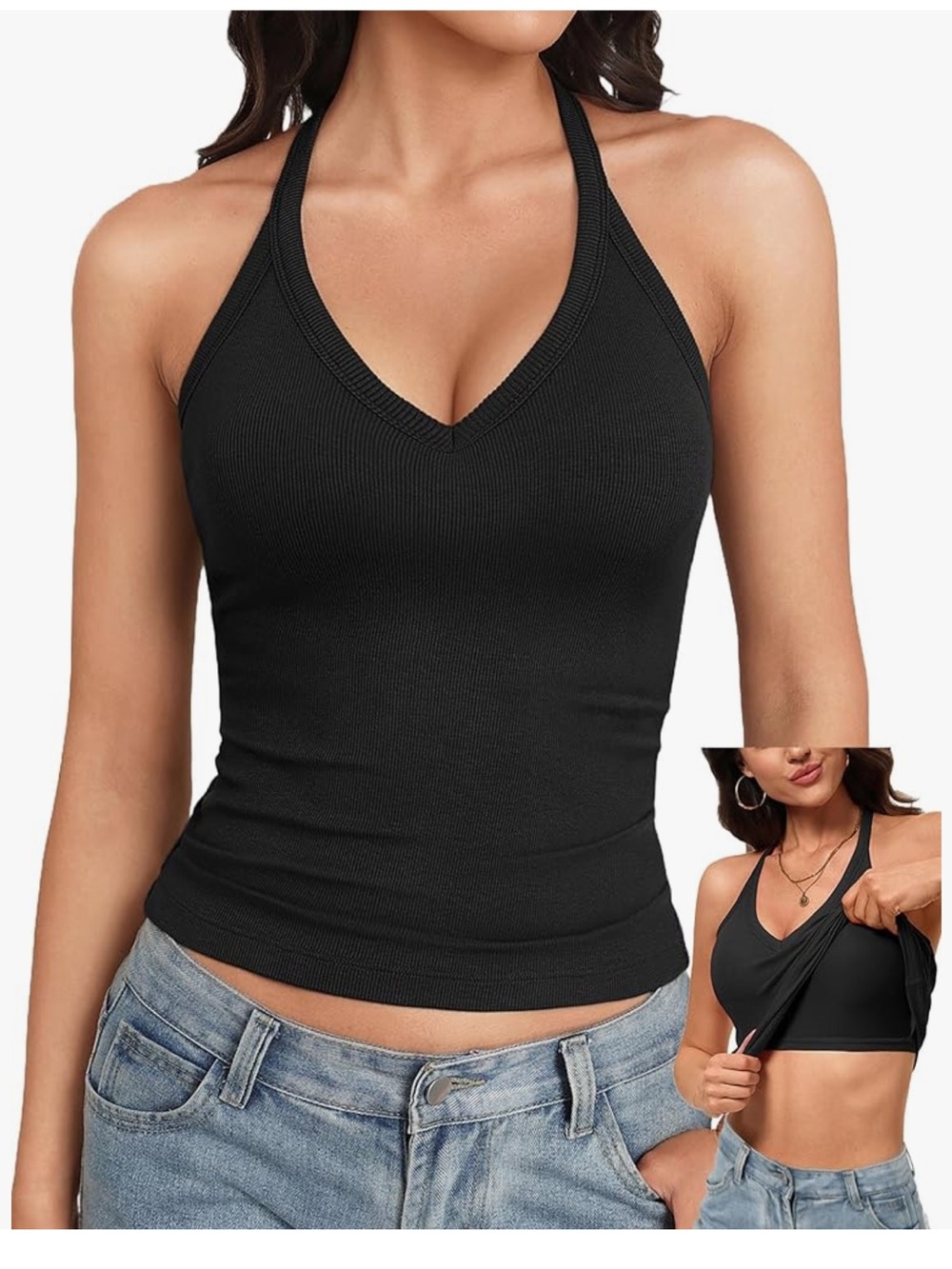 ✨3/$30 NWT Avidlove V Neck Ribbed Tank Top for Women with Built in Bra